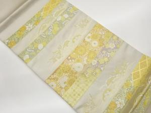 横段に花々・片輪車模様織出し袋帯